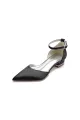 Satin Pointed Toe Ankle Strap Kitten Heels(Black,US5)