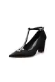 White Leather Pump with Silver Chain and Crystal Accent(Black,US5)