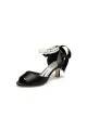 Chic White Satin Heels Featuring a Pearl-Embellished Bow(Black,US5)