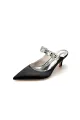 Beading Pointed Toe Rhinestone High Heels(Black,US5)