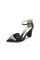 White Satin Heels Featuring a Large Decorative Bow and Metallic Heel(Black,US5)