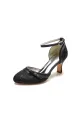 Chic White Lace Pointed-Toe Heels with Silver Heel(Black,US5)