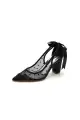 White Mesh Pump with Elegant Bow Detail and Transparent Overlay(Black,US5)