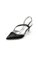 Satin Pointed Toe Slingback Heels with Rhinestone(Black,US5)
