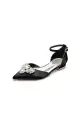 Satin Pointed Toe Ankle Strap Rhinestone Kitten Heels(Black,US5)
