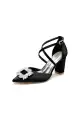 White Satin Pump with Crystal-Embellished Cross-Strap(Black,US5)