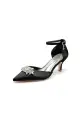 Pointed Toe Rhinestone Kitten Heels(Black,US5)