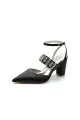 Black Satin Pump with Sparkling Silver Accent