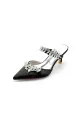 Satin Pointed Toe Mules with Crystal Rhinestone(Black,US5)