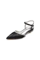 Satin Pointed Toe Beaded Buckle Kitten Heels(Black,US5)