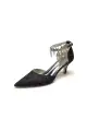 Pointed Toe Pearl Chain Strap High Heels(Black,US5)