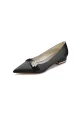 Satin Pointed Toe Floral Beading Kitten Heels(Black,US5)