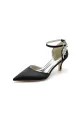Beading Pointed Toe Ankle Strap High Heels(Black,US5)