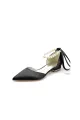 Pearl Ribbon Pointed Toe Ankle Strap Kitten Heels(Black,US5)