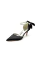 Pointed Toe Ribbons Faux Pearl Pumps(Black,US5)