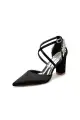 White Satin Pump with Cross-Strap and Metal Accent(Black,US5)