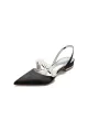 Satin Pointed Toe Pearl Kitten Heels(Black,US5)