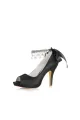 Chic Peep Toe Ribbons Faux Pearl Strap Pumps(Black,US5)