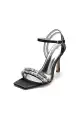 Royal Blue Satin Heels with Double Crystal Straps(Black,US5)