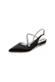 Beaded Pointed Toe Buckle Kitten Heels(Black,US5)
