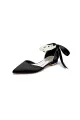 Pointed Toe Pearl Ribbon Ankle Strap Kitten Heels(Black,US5)