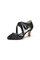 Elegant White Lace High Heels with Bow Accent(Black,US5)