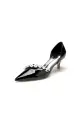 Pointed Toe Patent Leather Flats with Pearl(Black,US5)