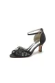 Chic White Satin Heels with Embellished Metal Ring and Gemstone(Black,US5)