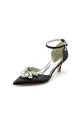 Pointed Toe Satin Kitten Heels With Rhinestone(Black,US5)