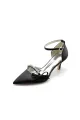 Pointed Toe Rhinestone Kitten Heels With Bow(Black,US5)