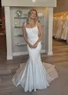 Simple Mermaid Scoop Neck Backless Satin Wedding Dresses