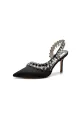 Pointed Toe Heels With Crystal Slingback Strap(Black,US5)