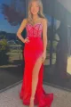 Penelope | Royal Blue Sweetheart Beaded Mermaid Long Prom Dresses with Slit(Red,2)