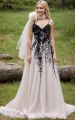 A-Line Champagne Lace Spaghetti Straps Wedding Dress with Appliques