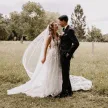 Charming A Line V Neck Tulle Wedding Dresses with Appliques(White-Nude,2)