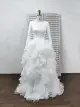 A-Line Tulle Ruffles Bateau Long Sleeves Court Train Wedding Dresses(Diamond White,2)