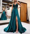 A-line Spaghetti Straps Corset Back Prom Dress With Split(Peacock,2)