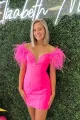Tatiana |Sheath Off the Shoulder Satin Homecoming Dress(Fuchsia,2)