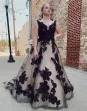 Nala | Black Champagne Open Back Court Train Wedding Dress With Appliques