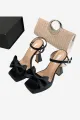 Pink Chunky High Heel Sandals with Bow(Black,US5)