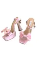 Pink Chunky High Heel Sandals with Bow