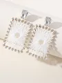 White Braided Raffia Square Earrings
