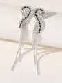 Silver Rhinestones Tassel Long Chain Earrings
