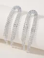 Tassel Silver Rhinestones Long Chain Earrings