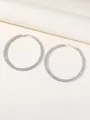 Silver Rhinestones Simple Big Hoop Earrings