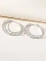 Silver Rhinestones Simple Triple Layer Hoop Earrings