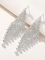 Tassel Silver Dangle Simple Rhinestones Long Earrings