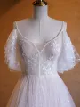 A-line V-neck Pearl Embellished Tulle Lace Floor Length Prom Dresses(Pink,2)