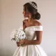 A-Line Satin Sweep Train White Wedding Dress with Sleeveless(Diamond White,2)