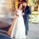 A-Line Satin Sweep Train White Wedding Dress with Sleeveless